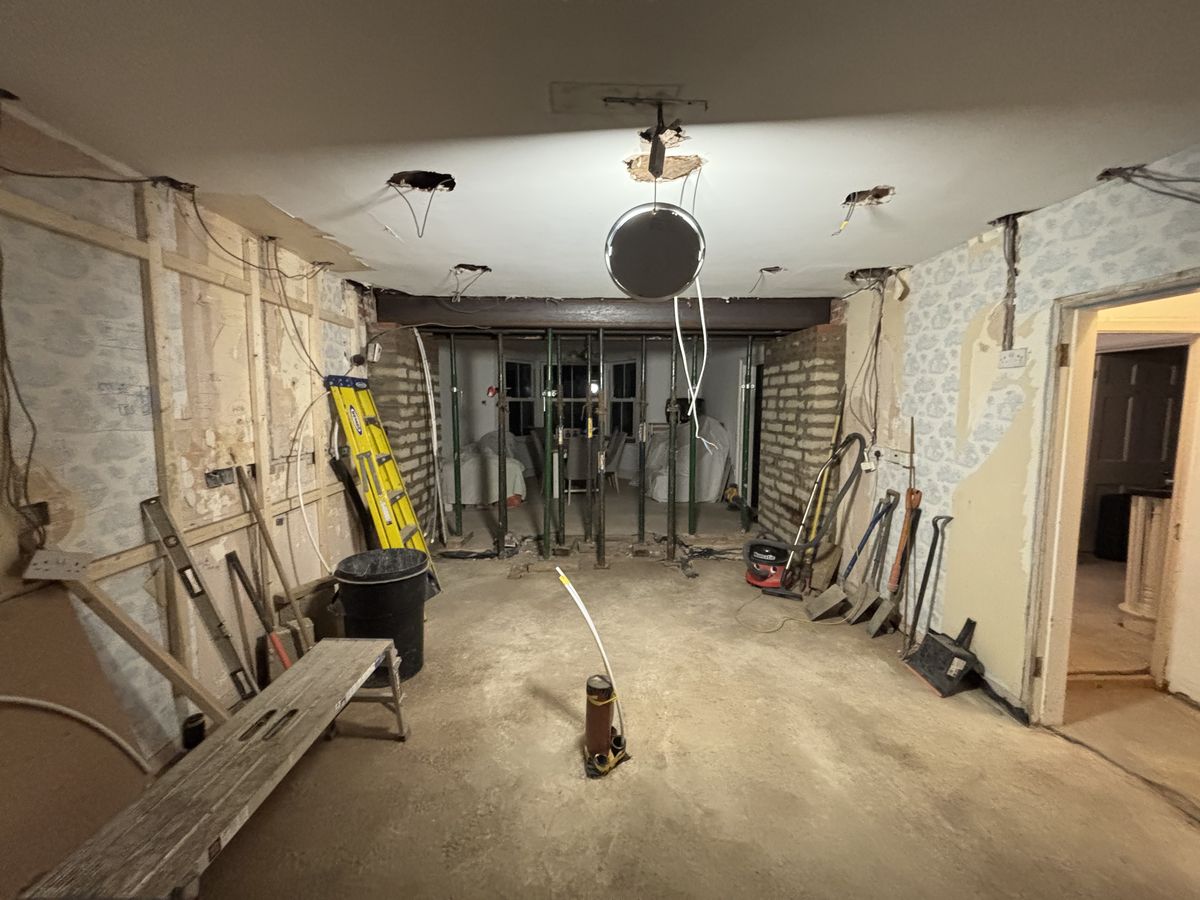 Structural alterations with steel beam and props during strip-out