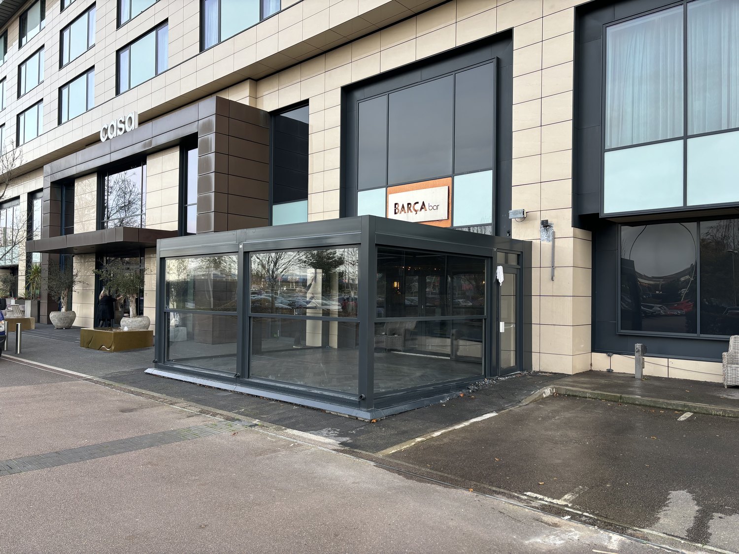 The finished glazed dining pavilion at Casa Hotel, Chesterfield