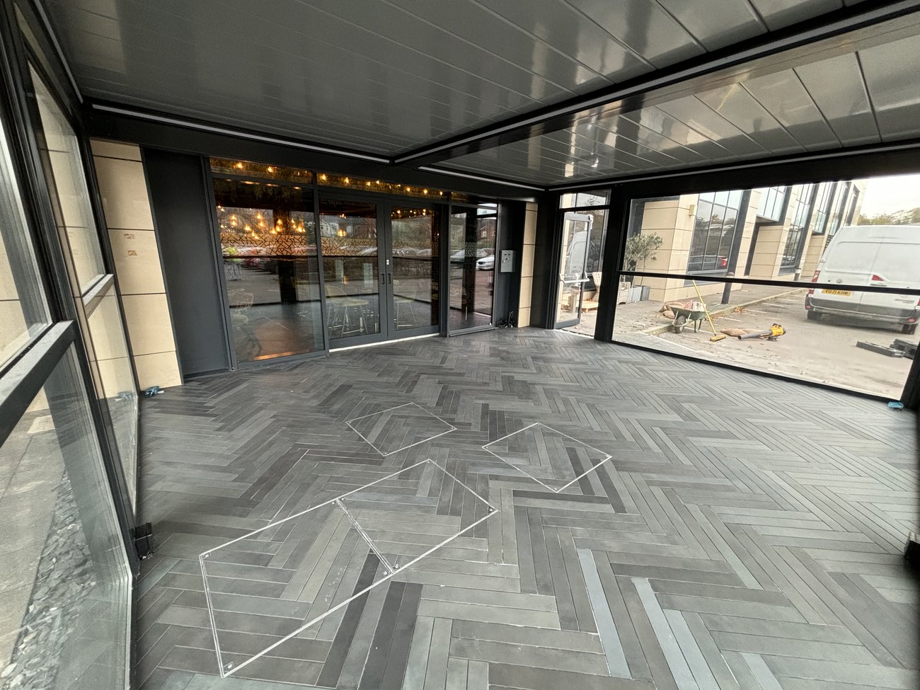 The finished enclosed dining room inside the new pavilion at Casa Hotel