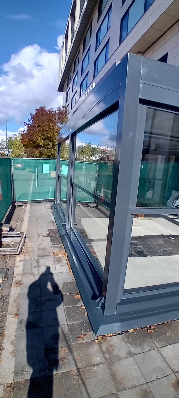 Glazed pergola with sliding windows installed