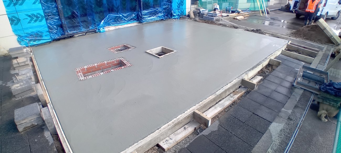 New foundations and concrete slab poured for the dining structure