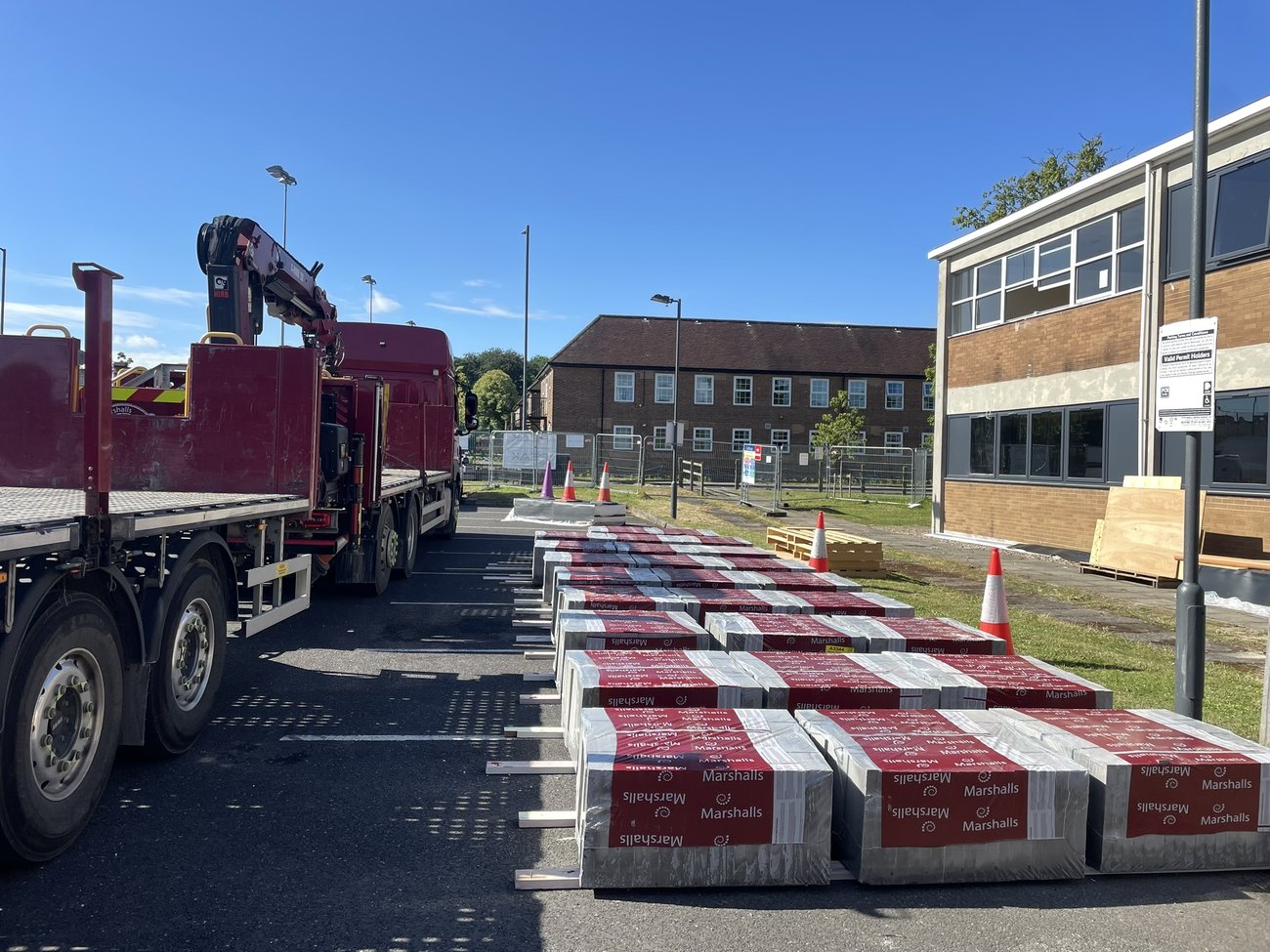 Road and drainage materials delivered to the school campus