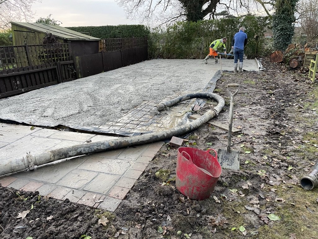New concrete base being laid for the cattery